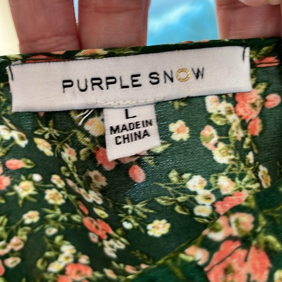 Purple Snow dark green Flower Print Mini Length Dress Size Large - Picture 13 of 13